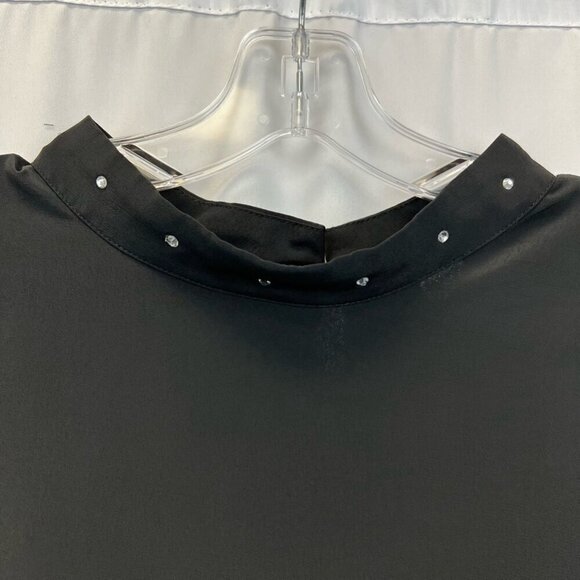 Divided Womens Blouse Black Short Sleeve Studded Mock Neck Boxy Fit Plus 18 - Picture 3 of 11